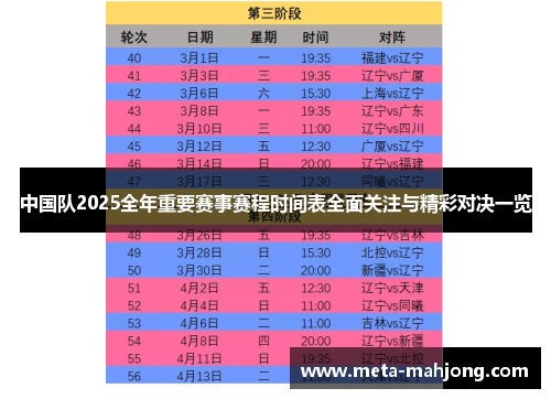 中国队2025全年重要赛事赛程时间表全面关注与精彩对决一览