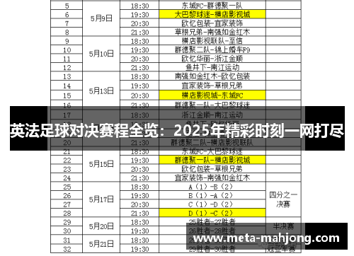 英法足球对决赛程全览：2025年精彩时刻一网打尽
