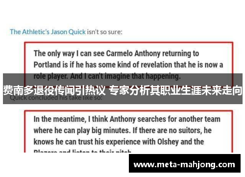 费南多退役传闻引热议 专家分析其职业生涯未来走向